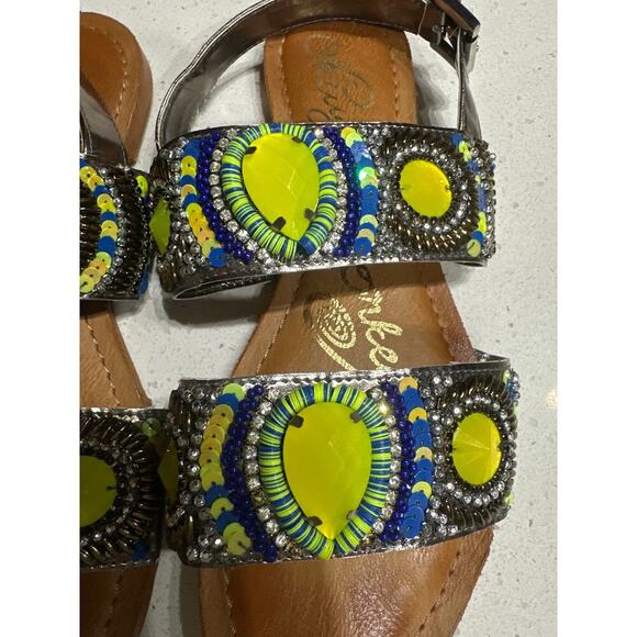 Naughty Monkey Silver Embellished Sandals Beaded Sequins Multicolor Resort 6 1/2 - Picture 2 of 10